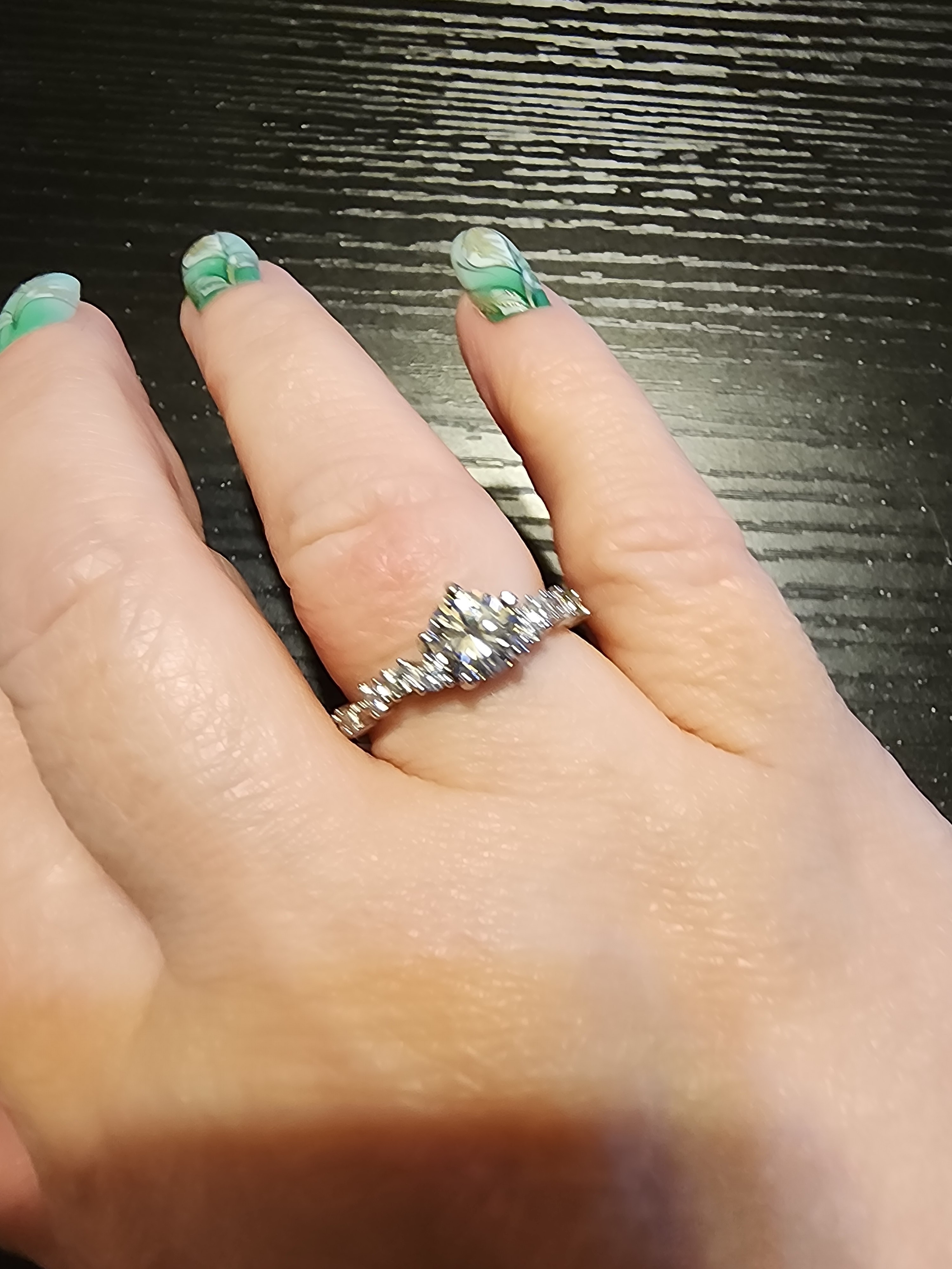 Silver Pear-Cut Moissanite Halo Engagement Ring With Side Stones - Size 8